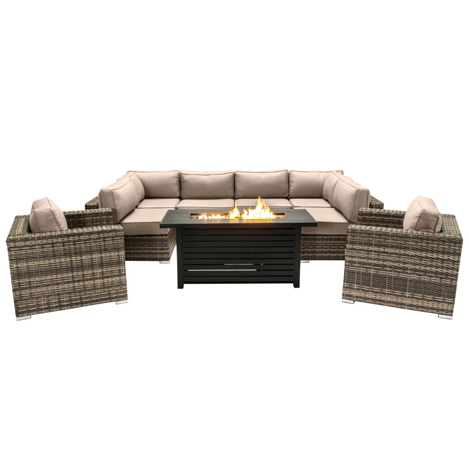 LSI 9-Piece Outdoor Sectional Set Fire Pit Table Modern Gray Homary