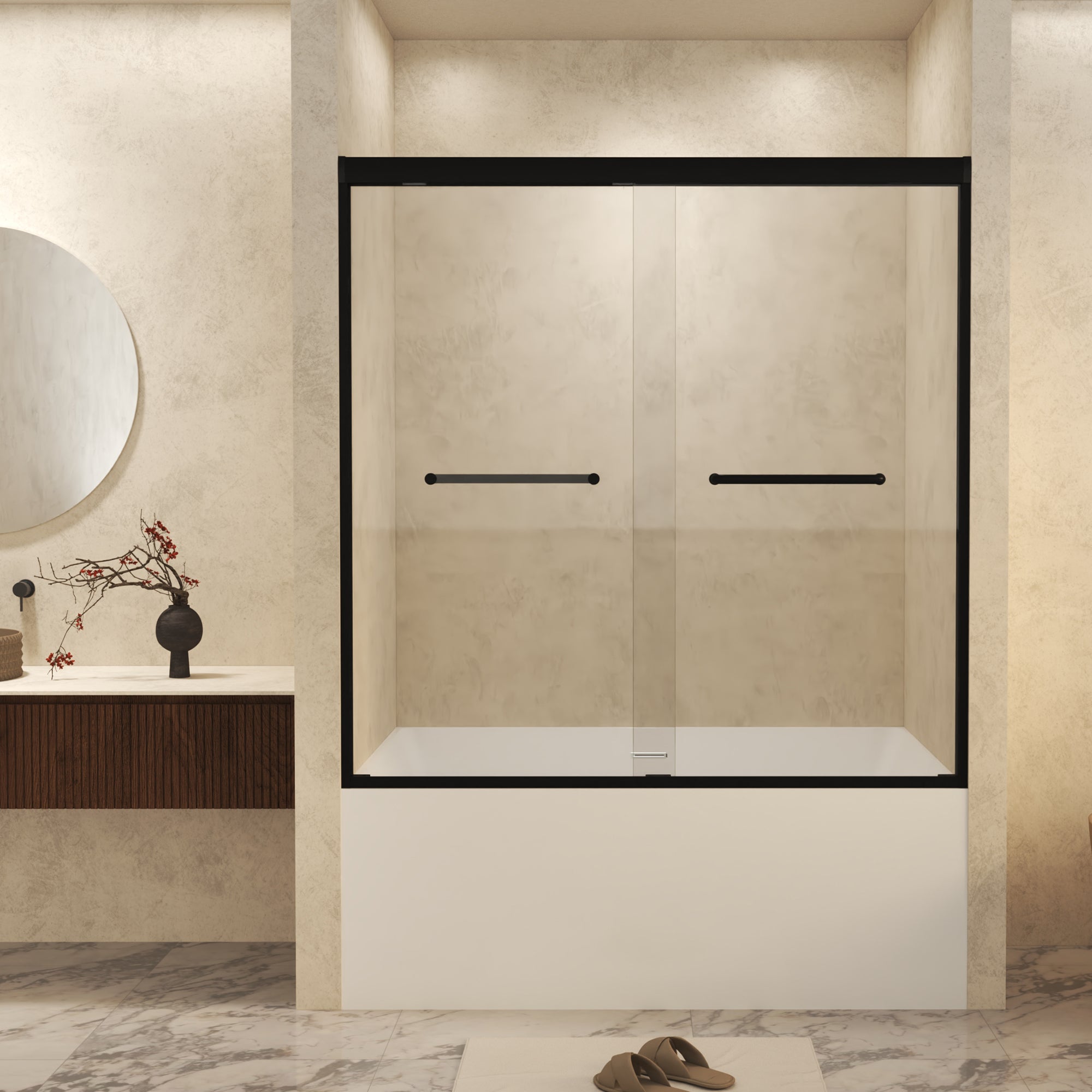 Double Sliding Shower Door Tempered Glass Aluminum Frame Matte Black Homary
