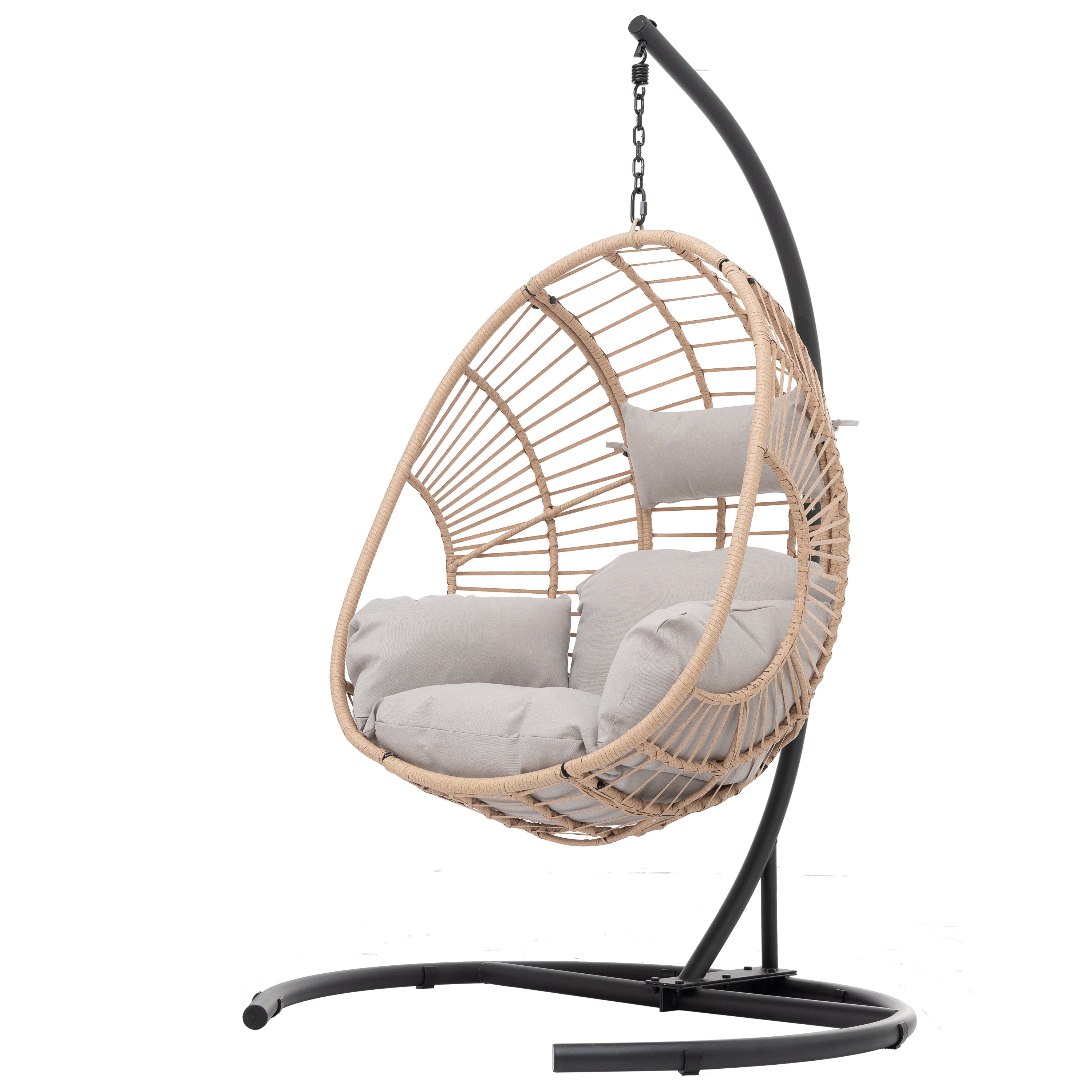 Swing Egg Chair Outdoor Indoor Natural Wicker Beige Cushion Balcony lazy boy