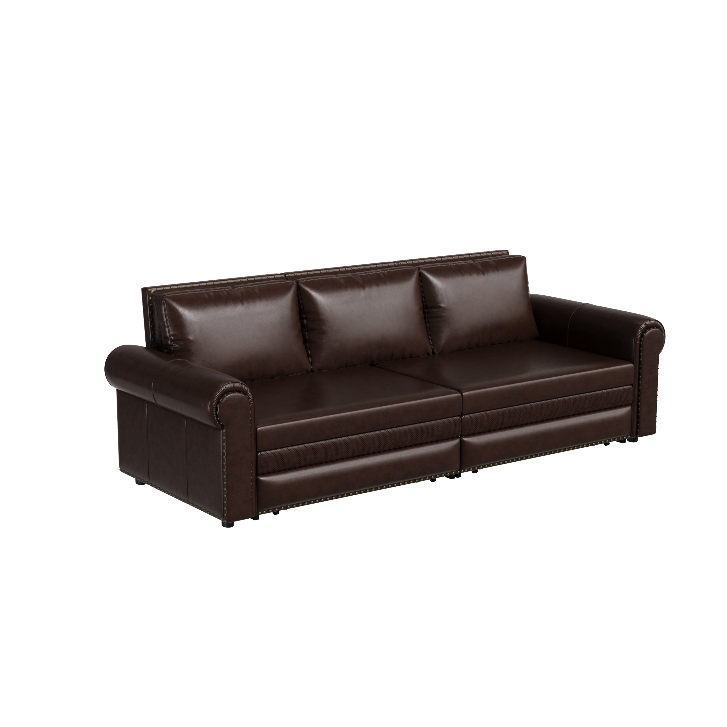 93.7 ' Pull Out Sofa Bed, 3-in-1 Faux Leather Convertible Sleeper Sofa with Nailhead Trim & Rolled Arm,Multi-Functional Sofa Bed for Living Room,Bedroom,Apartment,Office